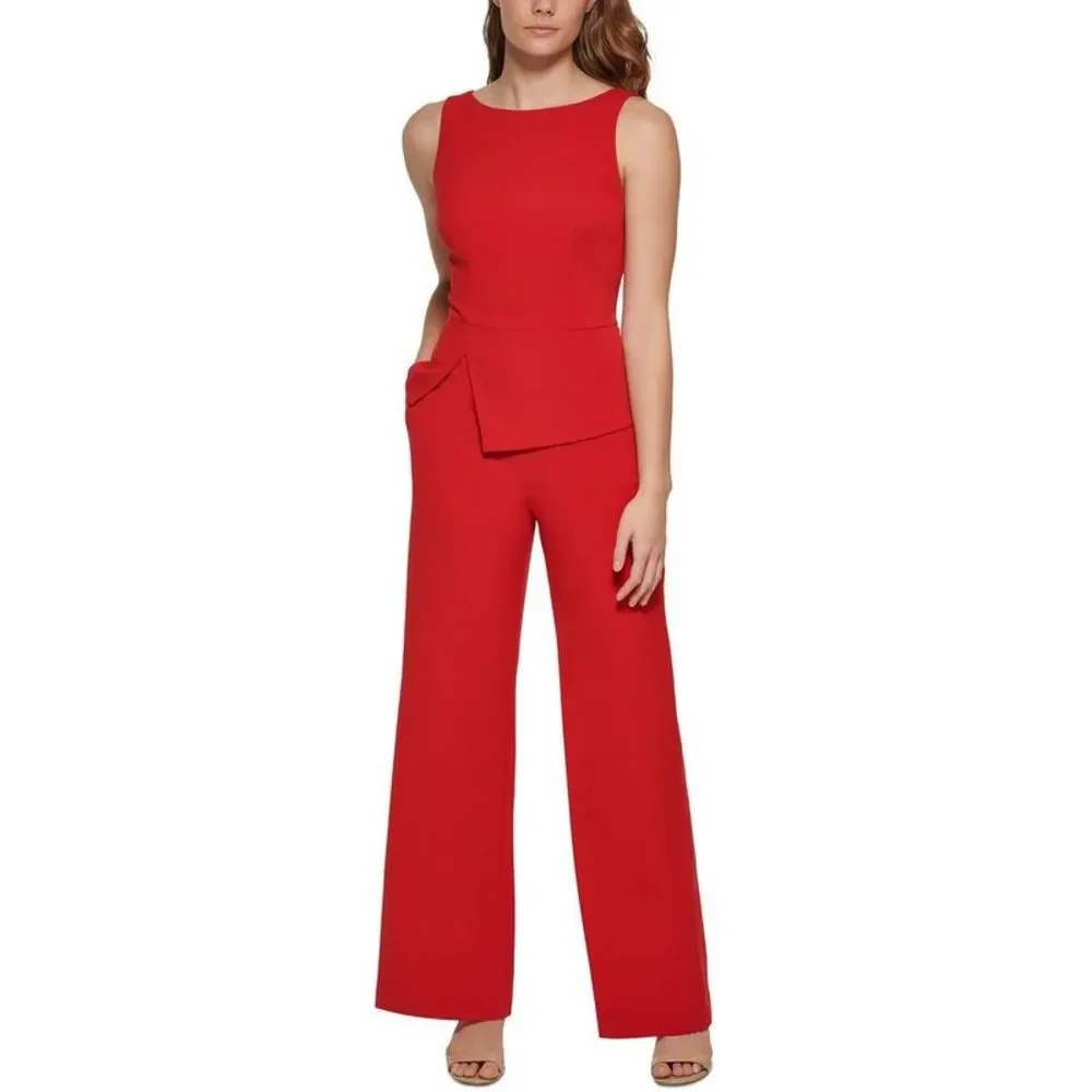 Vince Camuto Womens Red V-Back Wide Leg Special Occasion Jumpsuit NWT